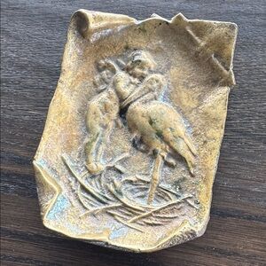 Vintage Brass Cupid with Stork Trinket Tray Art Nouveau Style